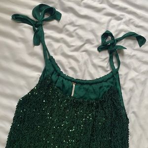 Green Free People Sequin Babydoll Dress | S